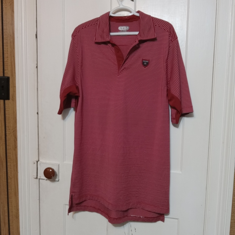 5 for $10 AHD by Ahead Burgendy Stripe Coolmax FX Short Sleeve Athletic Polo L